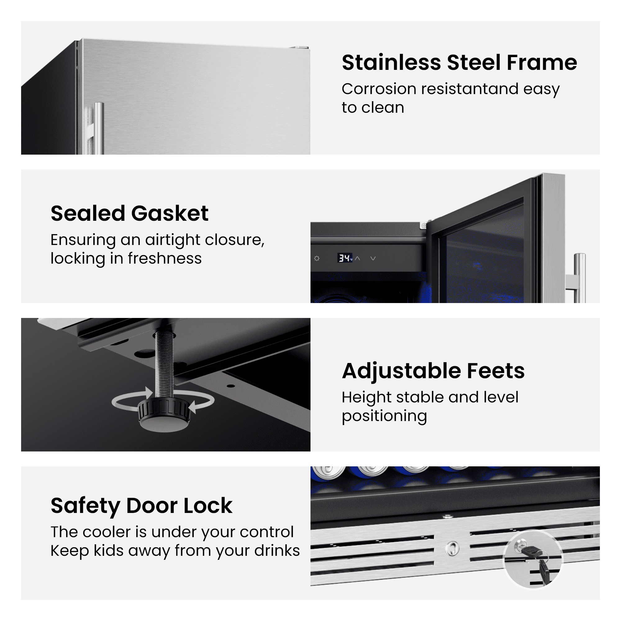 Yeego 24 Inch Beverage Refrigerator, Beverage Cooler with Stainless Steel Door, Built-in Outdoor Refrigerator for Soda, Beer, Wine