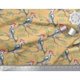 thumbnail image 2 of Soimoi Orange Cotton Voile Fabric Leaves & Woodpecker Bird Printed Craft Fabric by the Yard 42 Inch Wide, 2 of 3