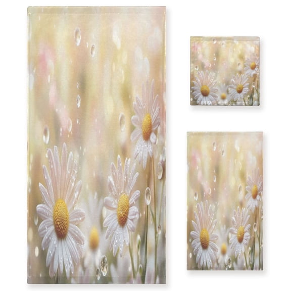 BZSMCE 3piece Bath Towel Sets Hand Bath Towels Fashion Daisy Flowers Printed Towel Sets