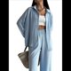 thumbnail image 3 of Conjuntos Casuales de Salón para Mujer, Camisas de Larga con Botones y Pantalones de Pierna , Conjuntos de Chándal Azul L, 3 of 10