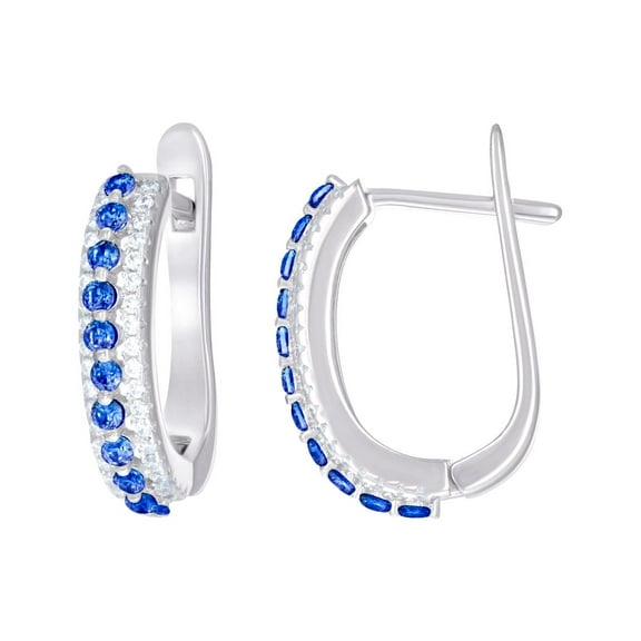 925 Sterling Silver Womens Blue White Cubic Zirconia U-shape Hoop Earrings 16x4.6mm Wide Hoop Earring for Women
