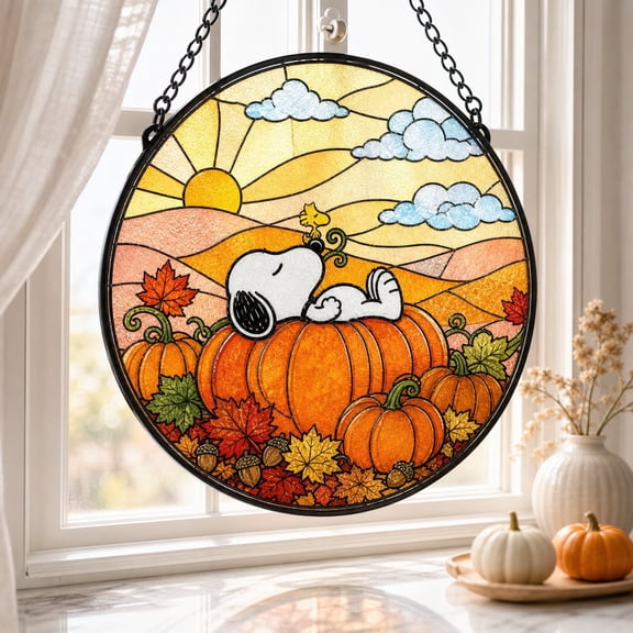 Pumpkin Stained Glass Suncatcher Acrylic Window Hanging Halloween Decor
