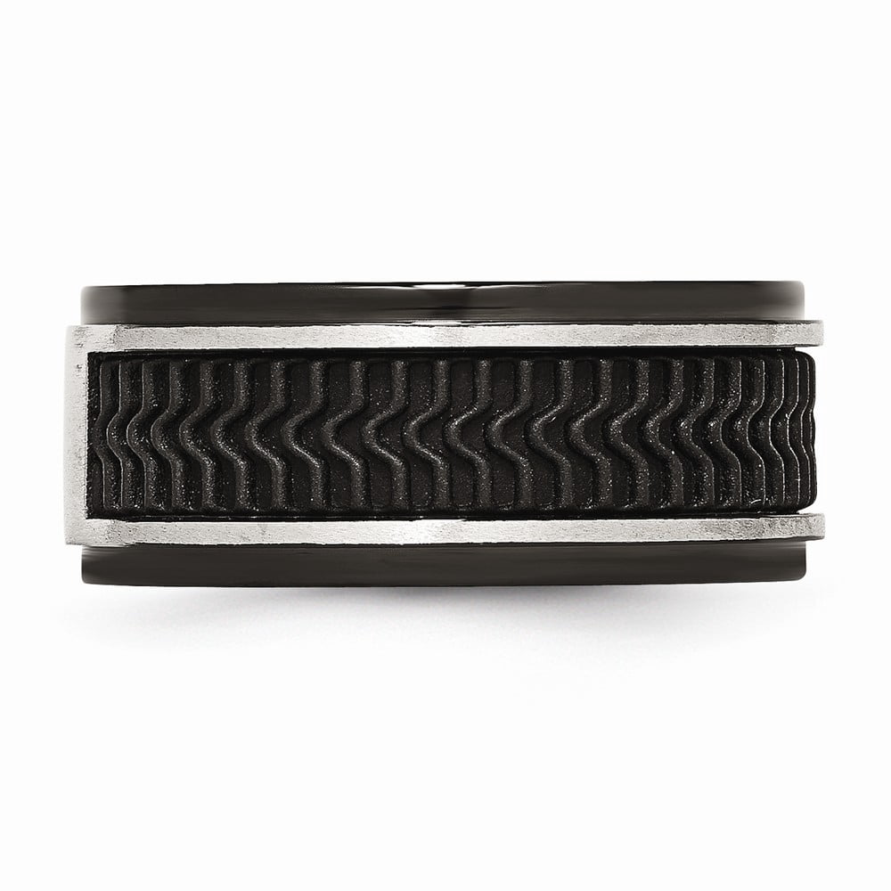 10.1mm Stainless Steel Black Ip-plated With Rubber Inlay Ring - Size 10