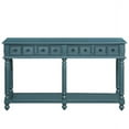 thumbnail image 3 of Retro Console Table, 58'' Entryway Table with 2 Drawers and Bottom Shelf, Wood Long Sofa Table, Accent Side Table for Living Room, Entrywa, Hallway, Easy Assembly, Dark Blue, 3 of 7