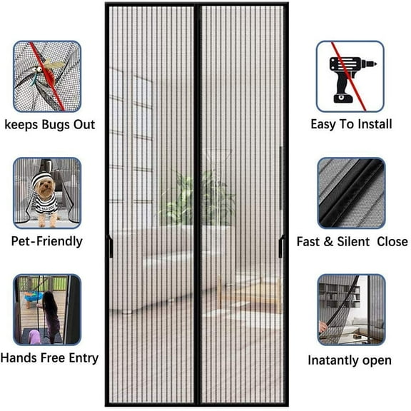 Magnetic Screen Door, Screen Door Mesh, Self Sealing, Heavy Duty, Hands Free Mesh Partition, Door Screen Magnetic Closure, Patio Screen Door Mesh Partition, Black(35* 82 inch)