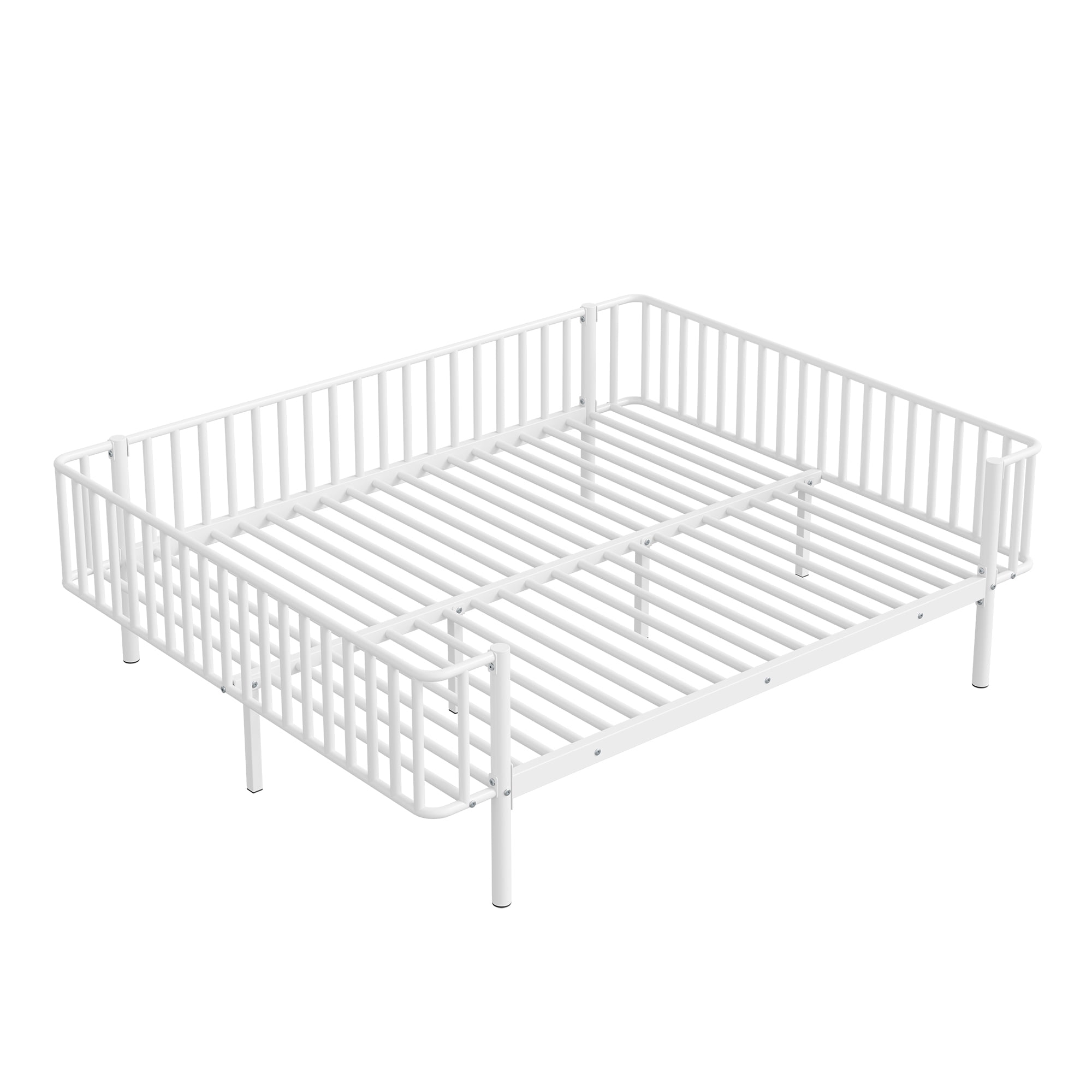 Euroco Metal Queen Size Daybed, Sturdy Metal Sofa Bed with Guardrails, No Box Spring Needed, White