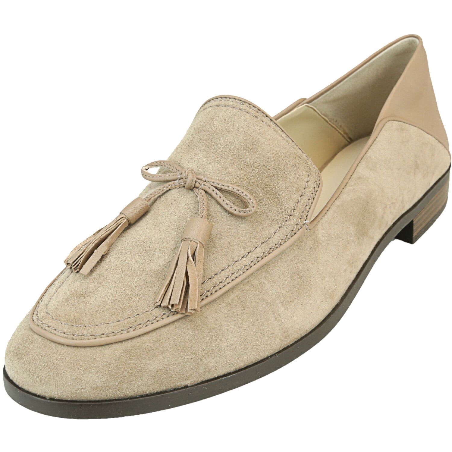 7.5 D M US,Beige Moonwalker Women's Leather Slip-on Comfort Tassel Loafers Moccasins