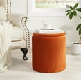 thumbnail image 2 of Round  with Storage Set of 2,Vanity Stool with Storage for Bedroom, Ottoman Coffee Table,Small Velvet Foot Stool for Living Room, Orange, 2 of 14