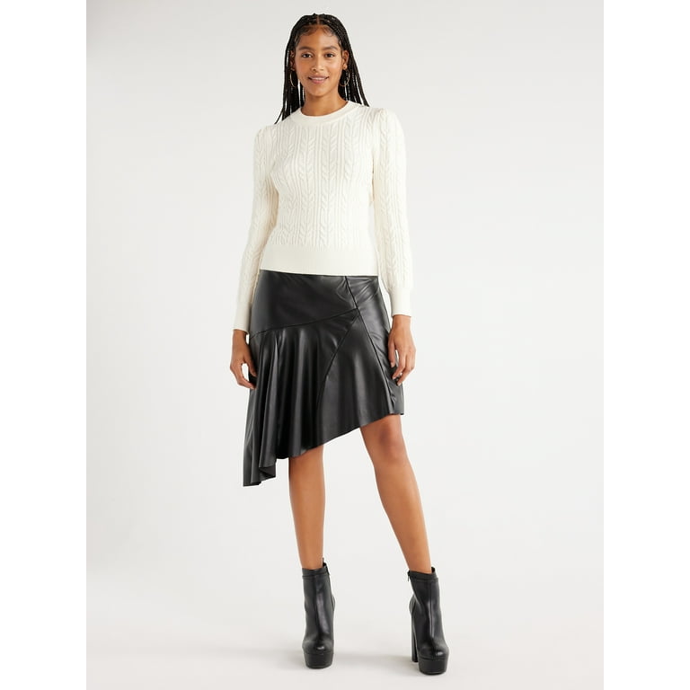 Scoop Women's Faux Leather Asymmetrical Midi Skirt, Sizes XS-XXL 