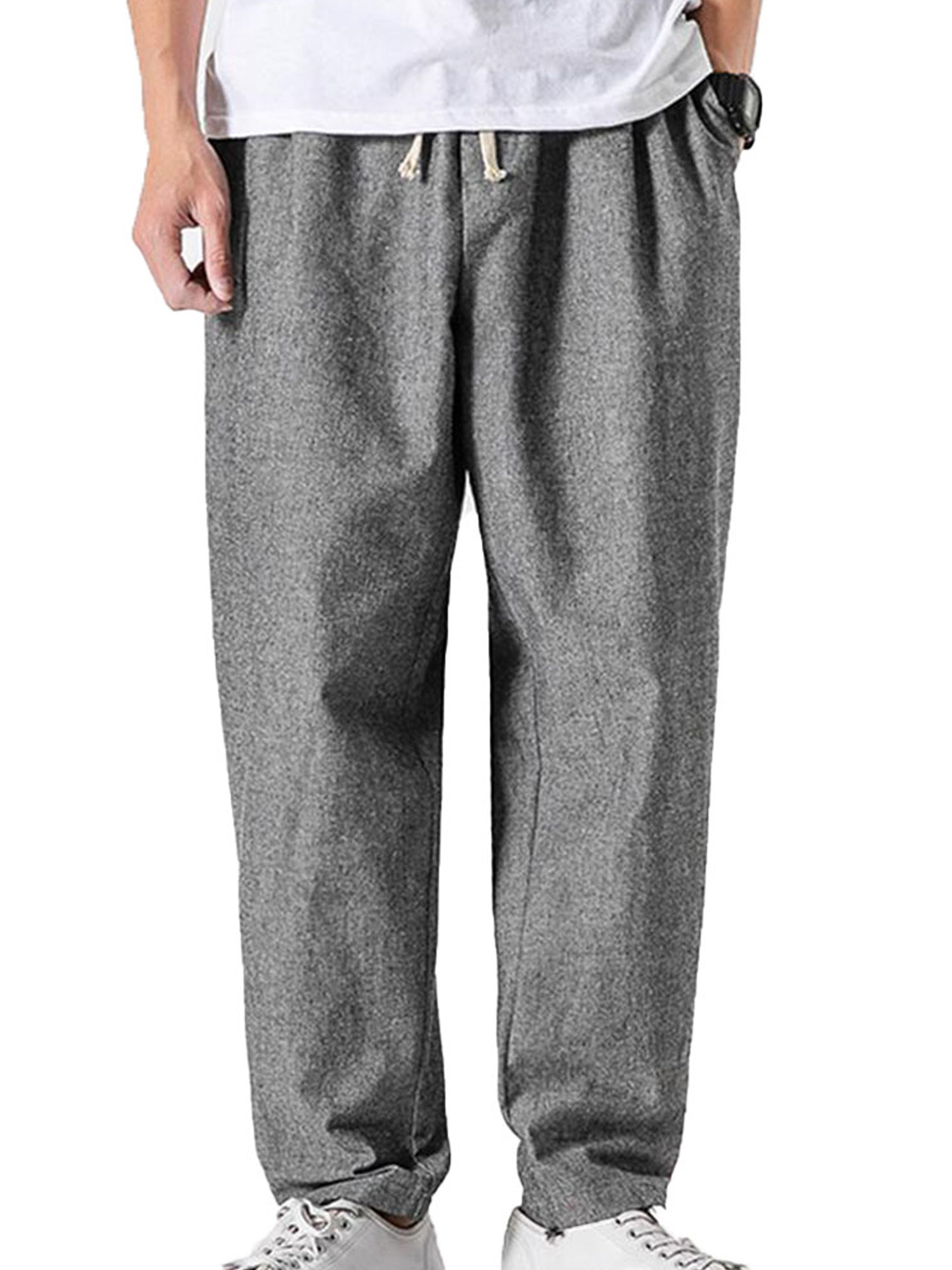 Mens Plus Size Pants Plain Straight Leg Trousers Loose Casual Pockets