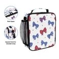 thumbnail image 2 of Insulated Square Lunch Bag with Side Mesh Pocket Fashion Lunch Box Reusable Lunch Tote 10.5" x9.5" x3.5" Red and Blue Stripe Bows, 2 of 6