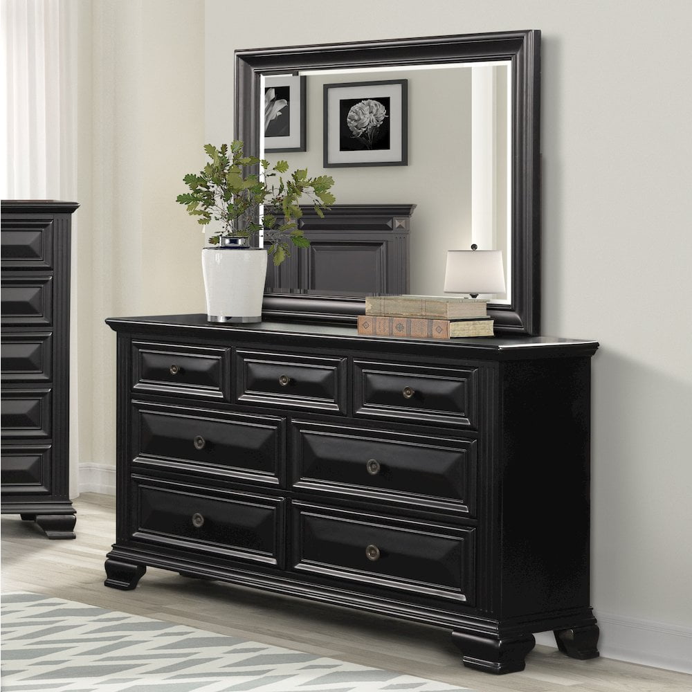 ドレッサー Retro mirror dresser Roundhill Furniture Renova Vintage Black 7-Drawer Dresser