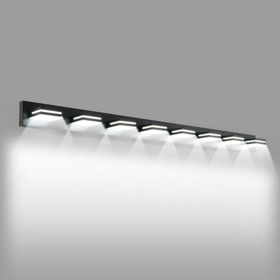 63" Modern Black LED Vanity Light - 8-Light Wall Sconce for Bathroom Mirror, Sleek Minimalist Design with Energy-Efficient Built-in LEDs