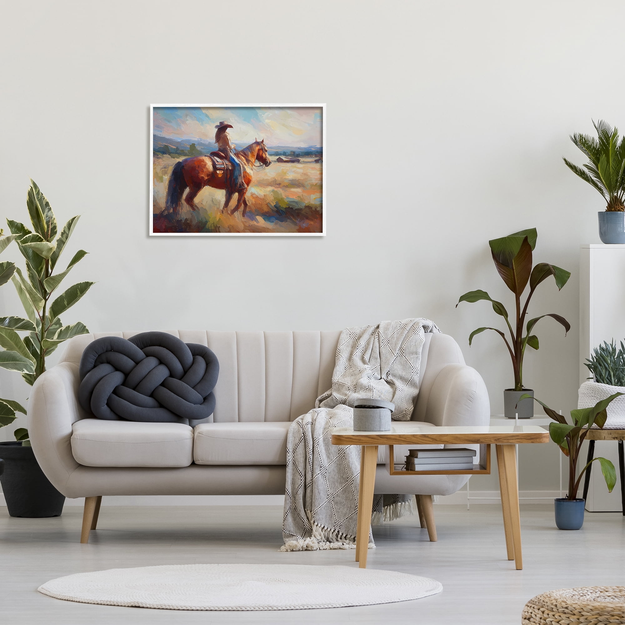 Stupell Industries Cowgirl in Western Scene Animals & Insects Painting White Framed Art Print Wall Art, 30 x 24