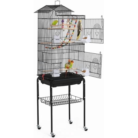 64'' Medium Small Bird Cage with Rolling Stand for Parrots, Lovebirds, Finches, Parakeets, Budgies, Conures, Pet Flight Birdcage