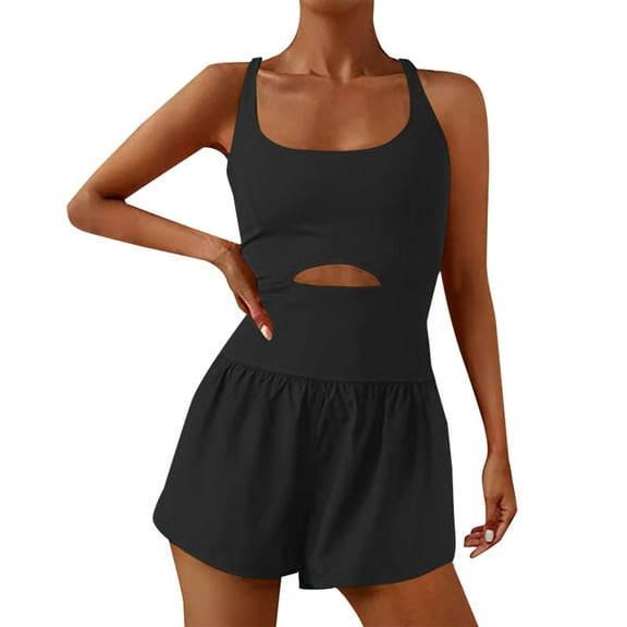 Black Biker Shorts Womens Workout Romper Summer Slim Fit Sleeveless Square Neck Spaghetti Strap Rompers Hollow Out Backless Jumpsuits