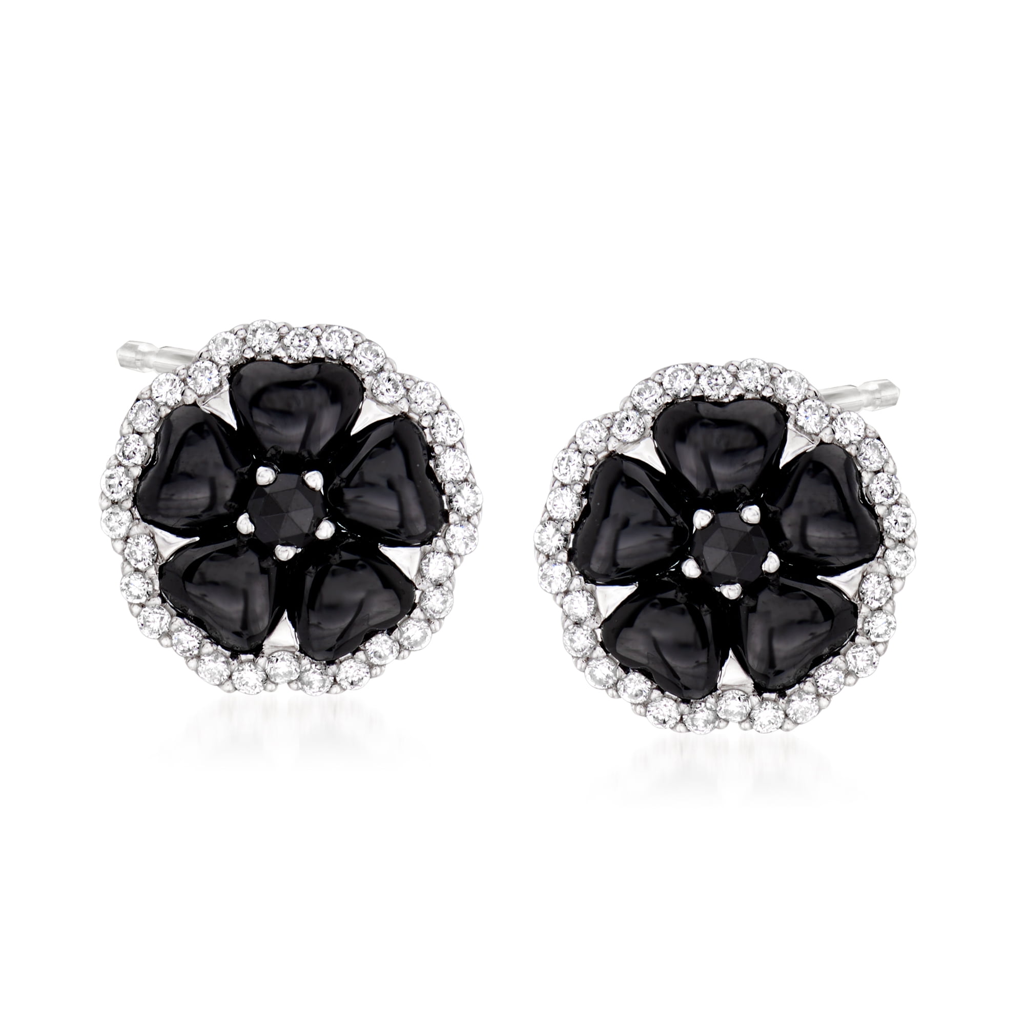 34 CT Black Onyx Earrings Flower Earrings Floral Stud Earrings