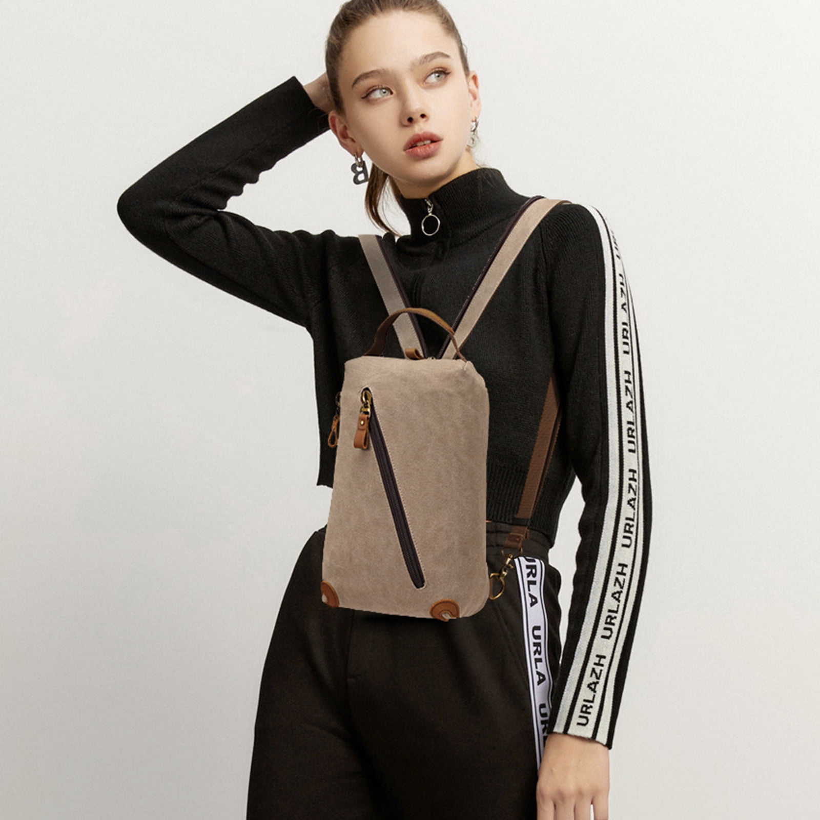 KL928 Canvas Sling Bag - Small Crossbody Backpack Shoulder Casual Daypack Rucksack for Men Women(Khaki)