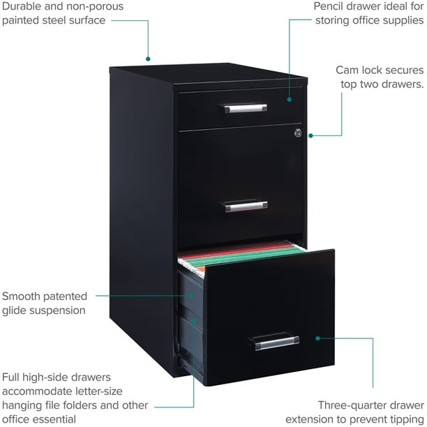 Space Solutions 3 Drawer Metal File Cabinet with Pencil Drawer