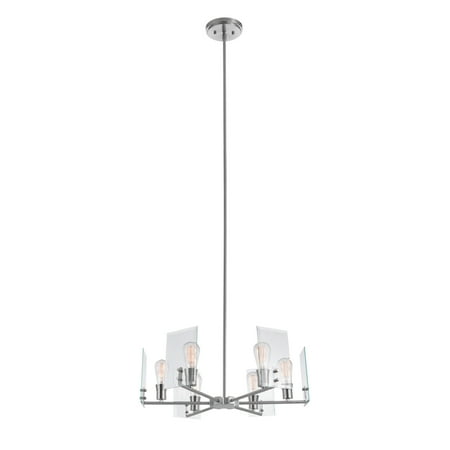 

Globe Electric Cleve 6-Light Brushed Nickel Chandelier with Clear Beveled Glass Panes 60369