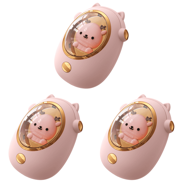 3uds. Calentador de manos de dibujos animados 2 temperaturas de engranaje para acampar al aire libre esquiar (rosa 2400 mAh)