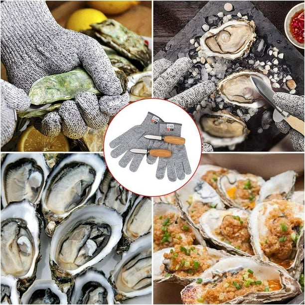Shucking 4 pièces Set-Oyster Shucker Opener Tool Couteau à huîtres avec  protection de niveau 5 Gants résistants aux coupures de qualité alimentaire  