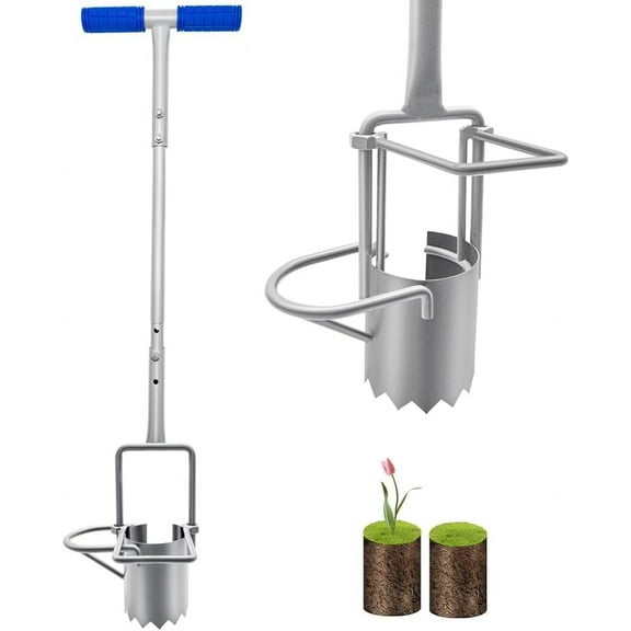 Updated Bulb Planter Long Handle for Digging, 5-in-1 Lawn and Garden Tool,sod Plugr Tool,Weeding,Soil Sampler, Transplanting,Sod Transplanting （Height Adjustable ）