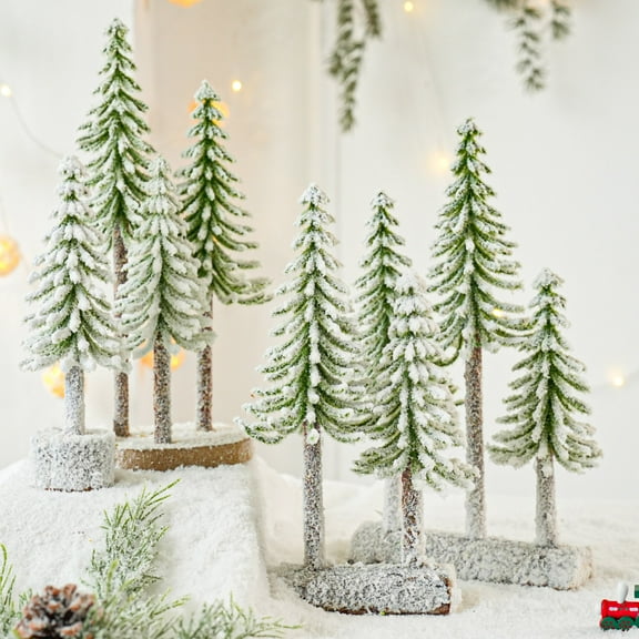 Dserfhy Mini Christmas Tree Artificial Bottle Brush Tree with Wooden Base Small Snow Frost Flocked Pine Tree for Winter Tabletop Home Decor