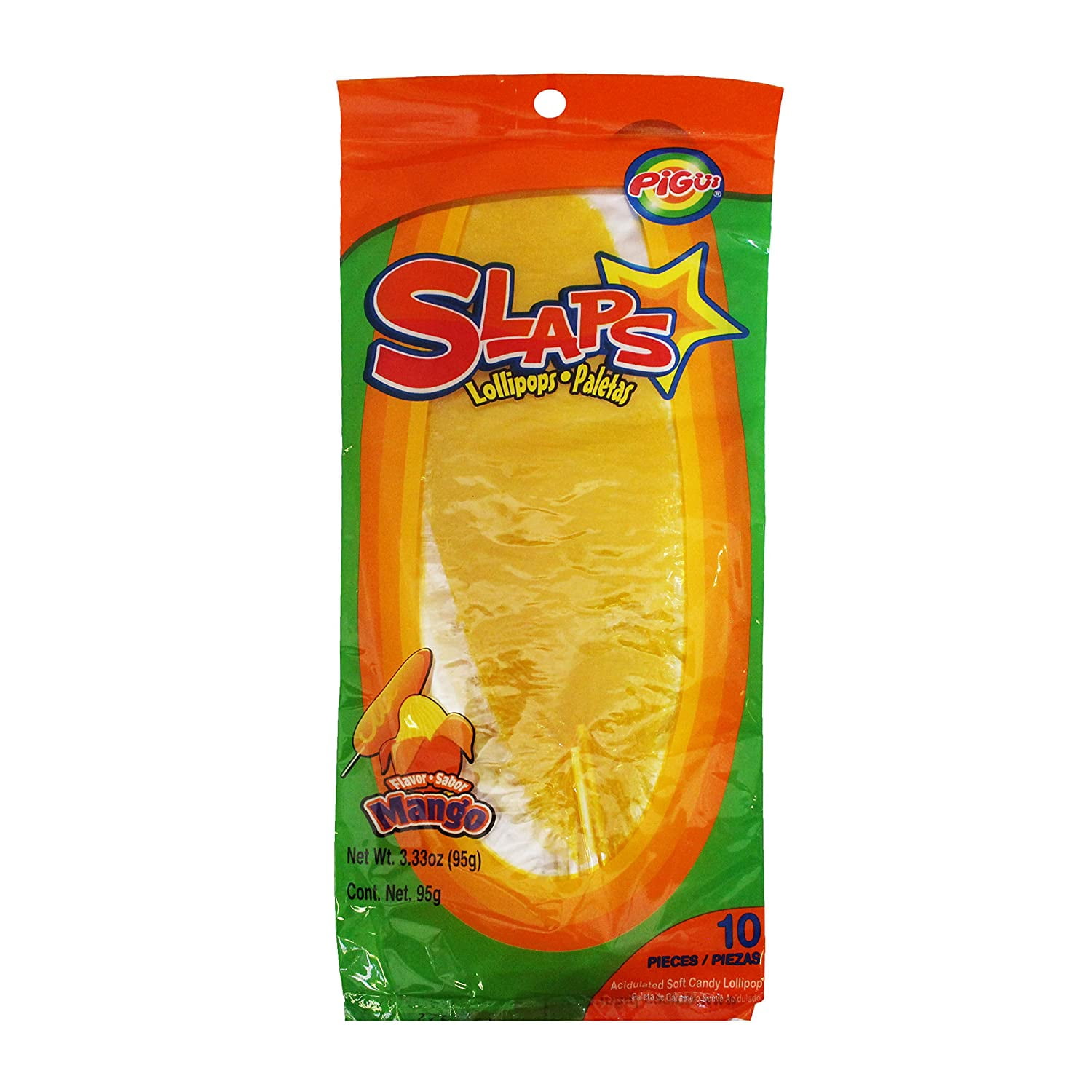 Dulces Pigui Slaps Mango Flavor Paletas Mexican Candy (10 Lollipops 