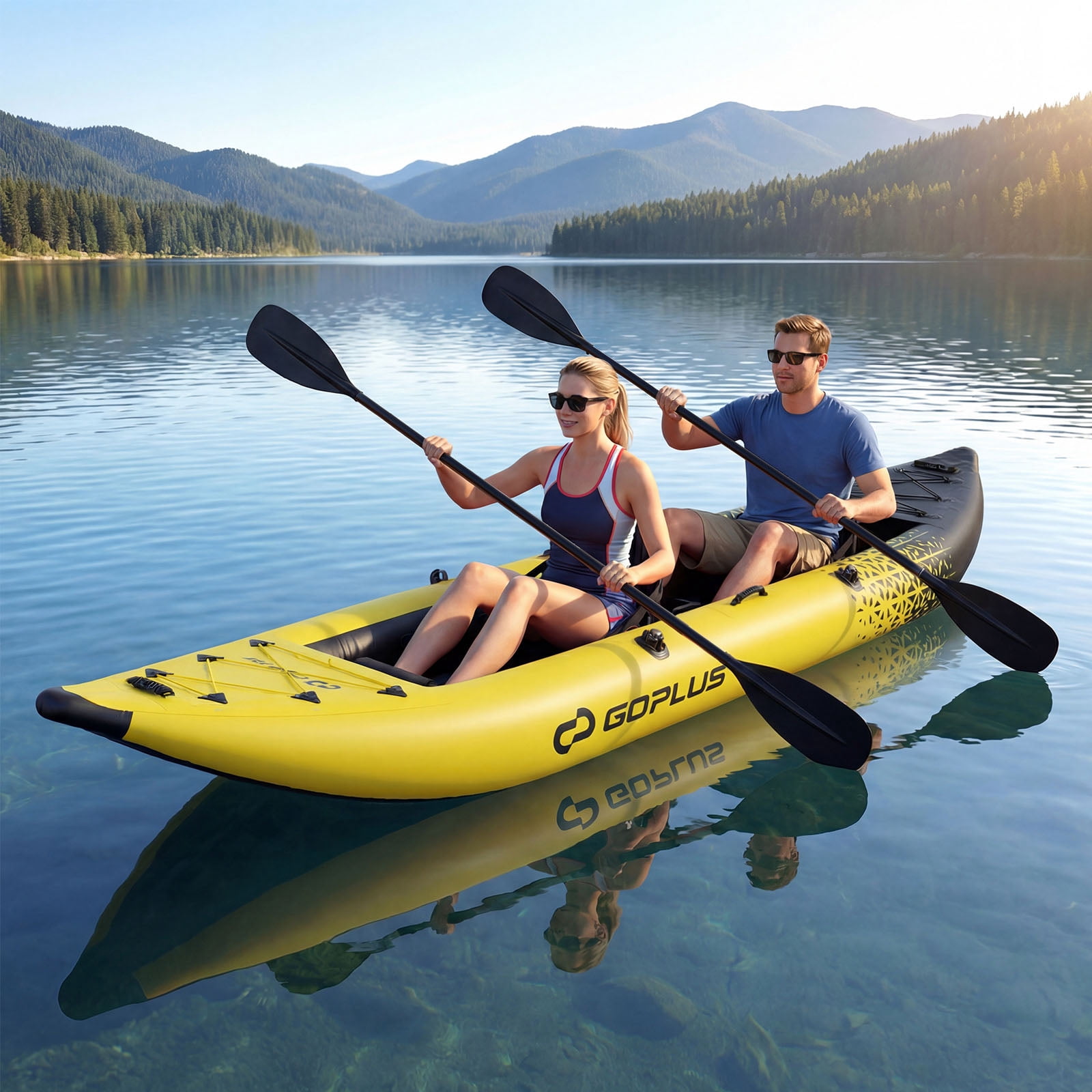 Costway Inflatable Kayak Set Portable 2-person Kayak with Aluminium Oars EVA Padded Seat Yellow