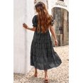 thumbnail image 3 of Vestido PRETTYGARDEN Bohemio Floral Midi con Mangas Abullonadas Cortas Negro S, 3 of 8