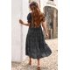 thumbnail image 3 of Vestido PRETTYGARDEN Bohemio Floral Midi con Mangas Abullonadas Cortas Negro S, 3 of 8