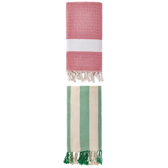 Unique Bargains 2 Pack Turkish Sand Free & Quick Dry Beach Towel Crimson/Green 71" x 40"