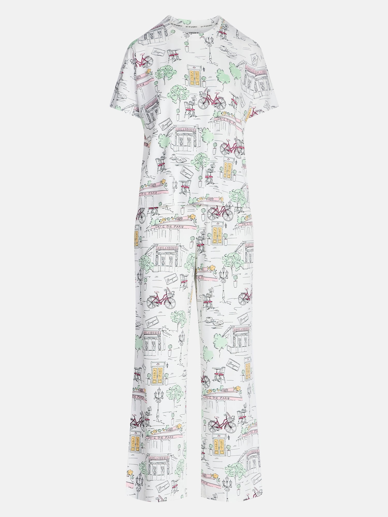 Joyspun Women's Dreamy Soft Collection Short Sleeve Sleep Top and Open Leg Pants Pajama Set, 2-Piece, Sizes XS-3X