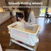 HARPPA Baby Bassinet Bedside Sleeper - 3-in-1 Cradle for Newborns, with Storage & Wheels, White
