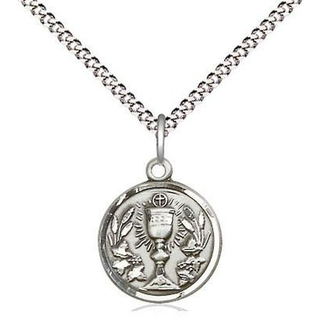 Chalice Medal Pendant - Communion Chalice Medal Pendant in Sterling Silver with 18