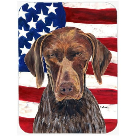 

15 x 12 in. USA American Flag with German Shorthaired Pointer Glass Cutting Board - Large