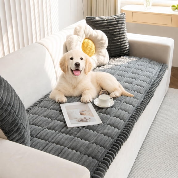 Plush Pet Couch Cover, Ultra-Soft Non-Slip Sofa Protector with Waterproof Lining, Washable Furniture Cover for Dogs and Cats
