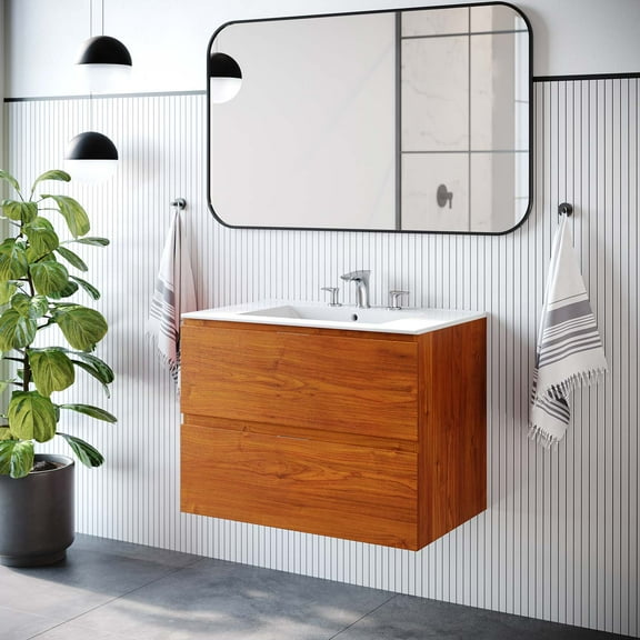 Modway Scenic 30" Wall-Mount Bathroom Vanity in Cherry White