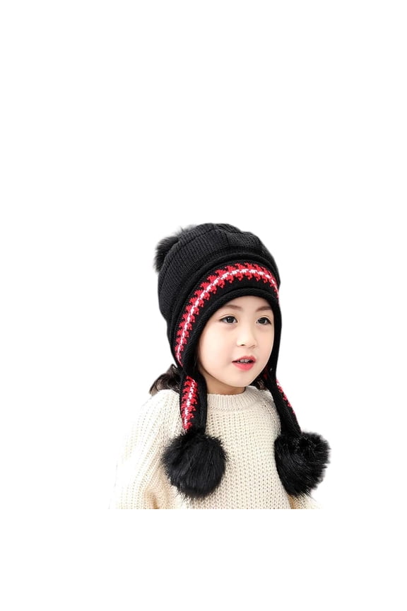 Girls Winter Warm Elastic Soft Ear Protection Knitted Sherpa Ski Hats Fleece Lined Peruvian Cover Ears Beanie Hat
