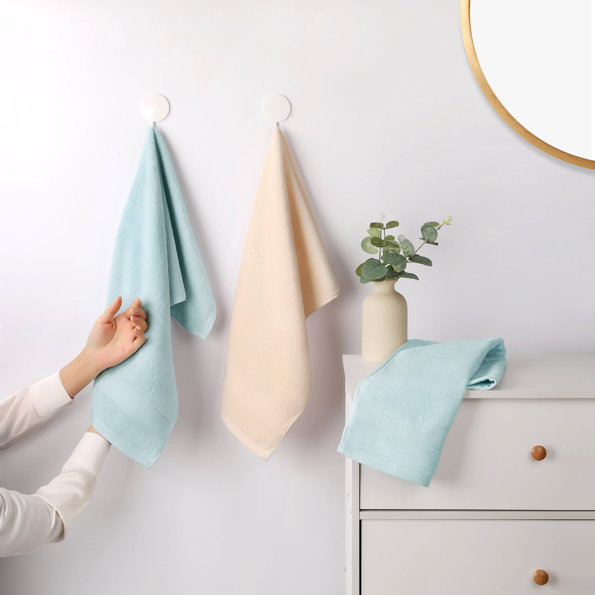 Unique Bargains Solid Striped Cotton Hand Towel Set 13" x 29" Blue/Grey 6 Pack