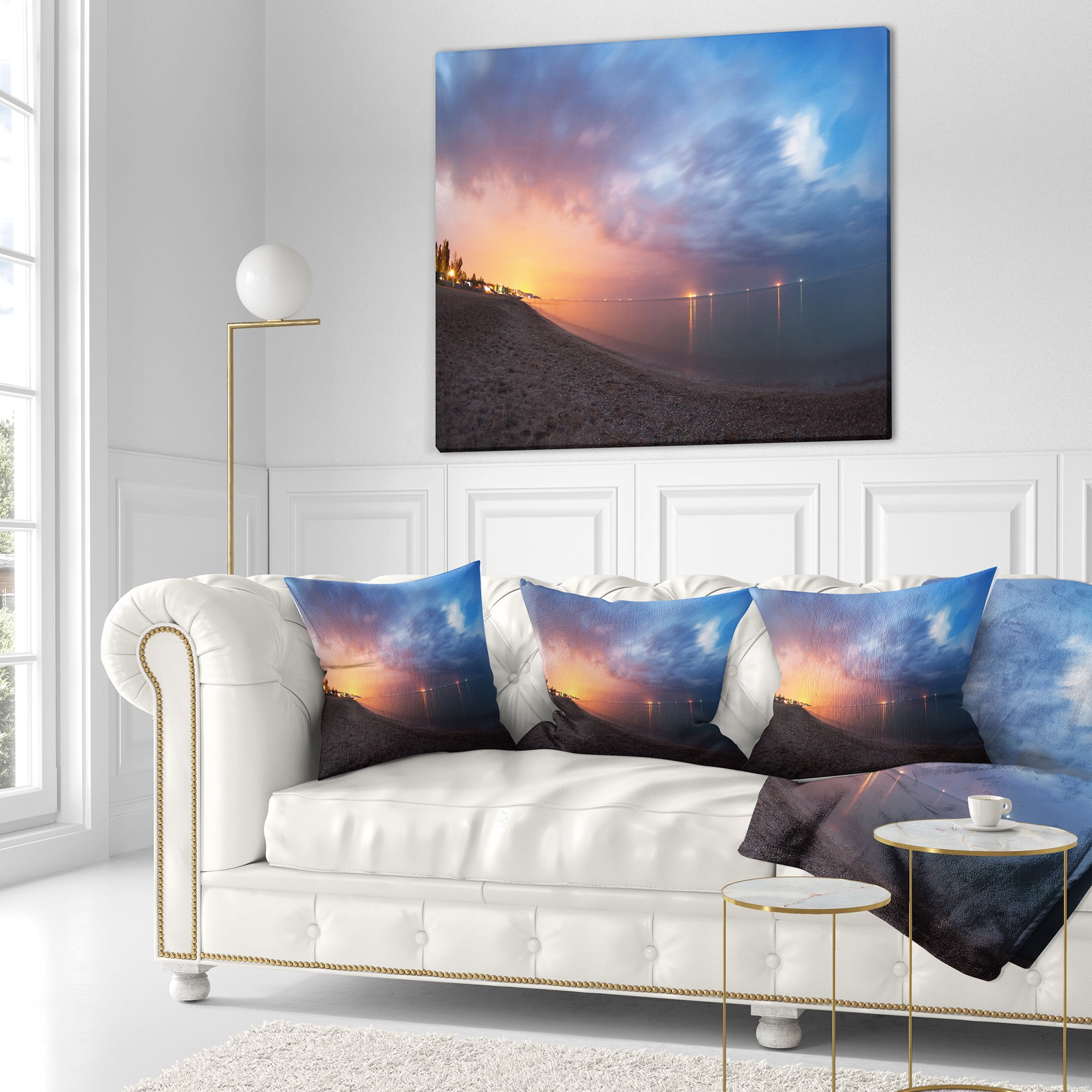 Designart Summer Night with Blue Sky - Skyline Photography Throw Pillow - 18x18