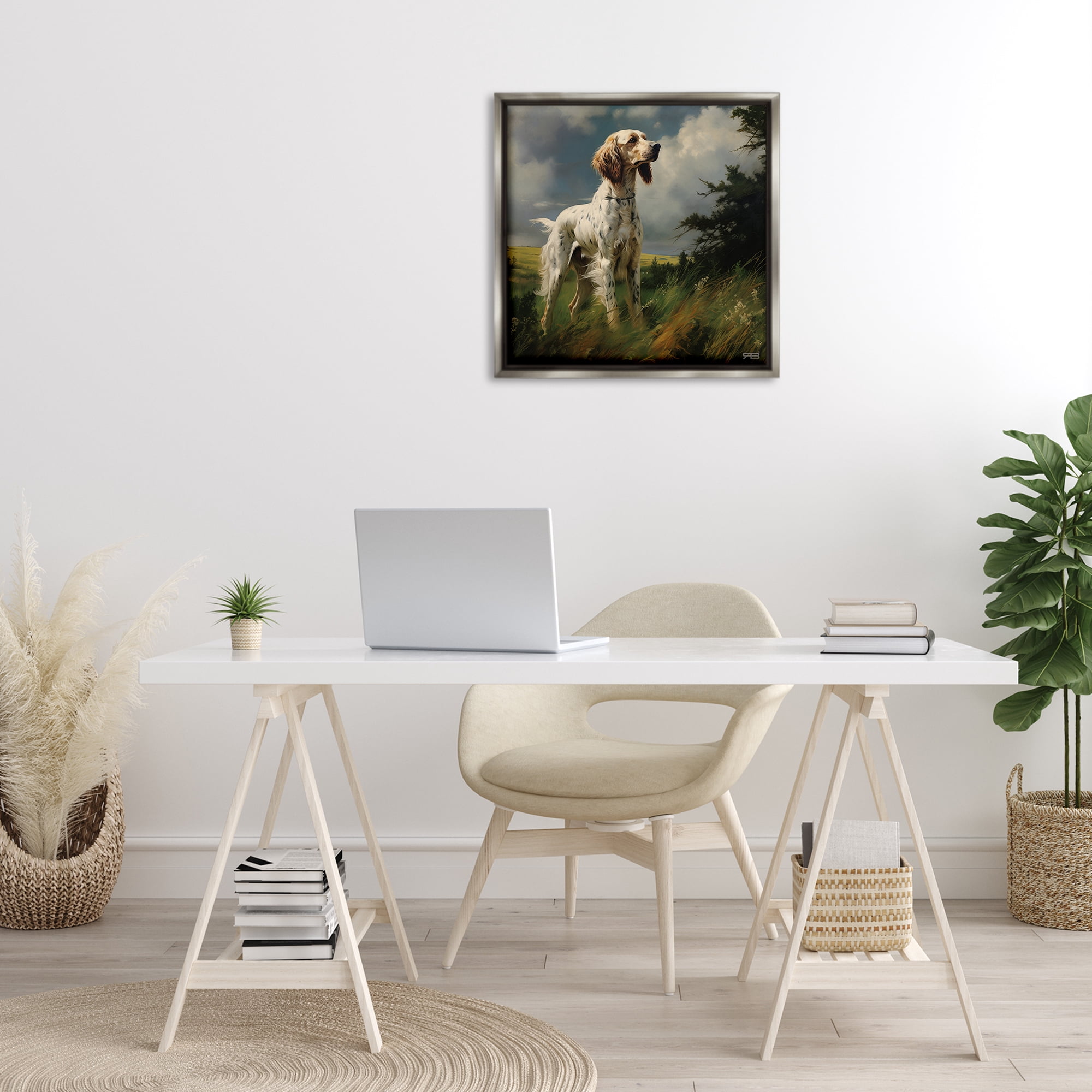 Stupell Industries Windswept Country Dog Landscape Painting Gray Floater Framed Canvas Art Print Wall Art, 25 x 25