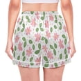 thumbnail image 2 of Women's Silk Pajama Shorts Pink Green Leaf Flowers Pajama Shorts Women's Casual Pajama Shorts with Pockets, 2 of 6