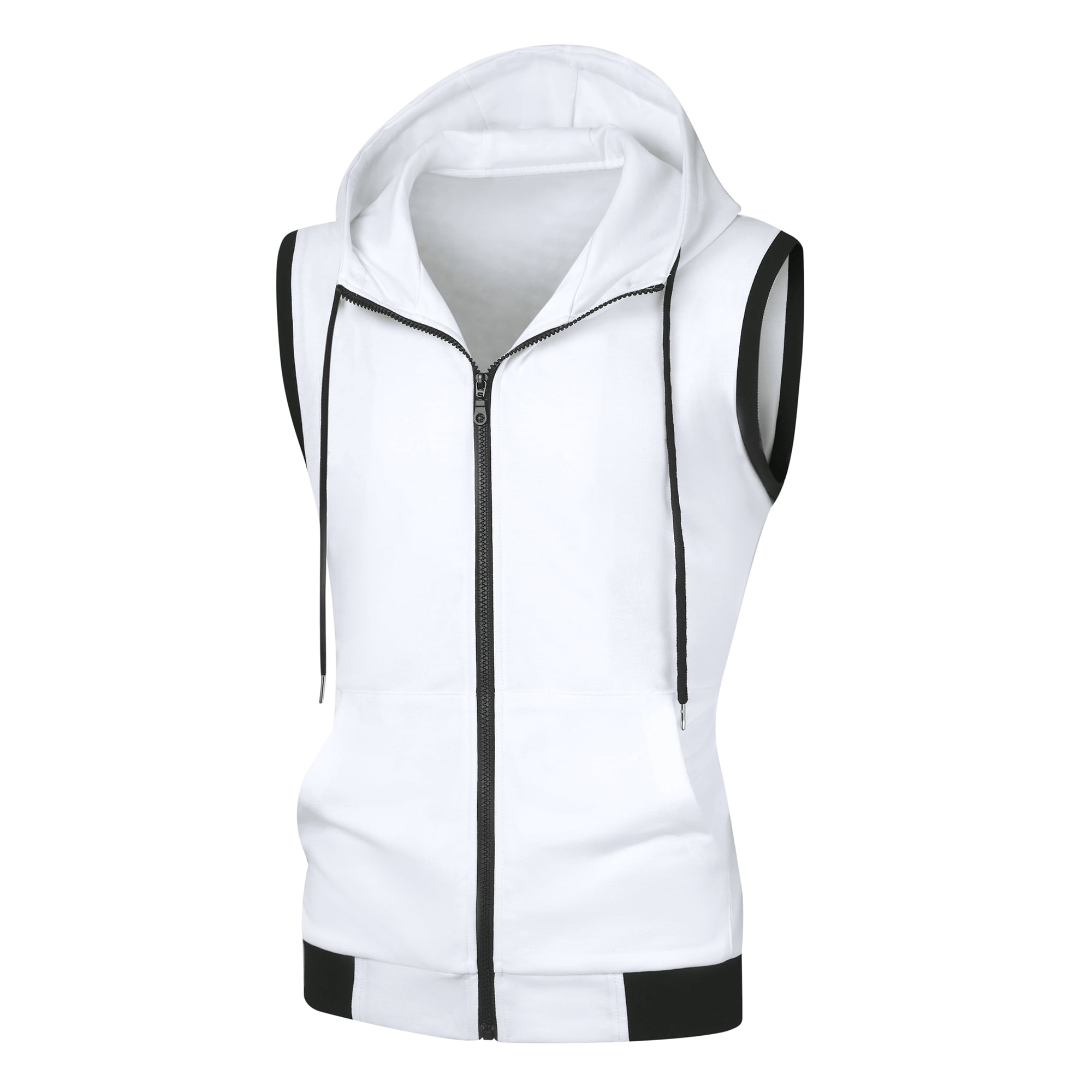 INSPIRE CHIC Men's Vest Hoodie Zip Up Sleeveless Drawstring Hooded