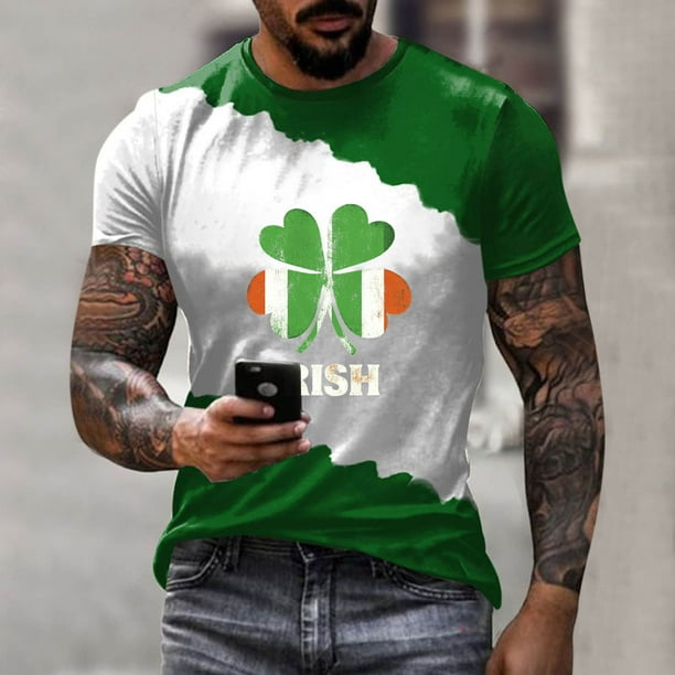 Blusas y camisas de manga corta y cuello redondo para hombre, estilo casual, con estampado del Día de San Patricio, para hombre, para fitness, deportes, pantalones cortos, camisetas, blusas de poliést