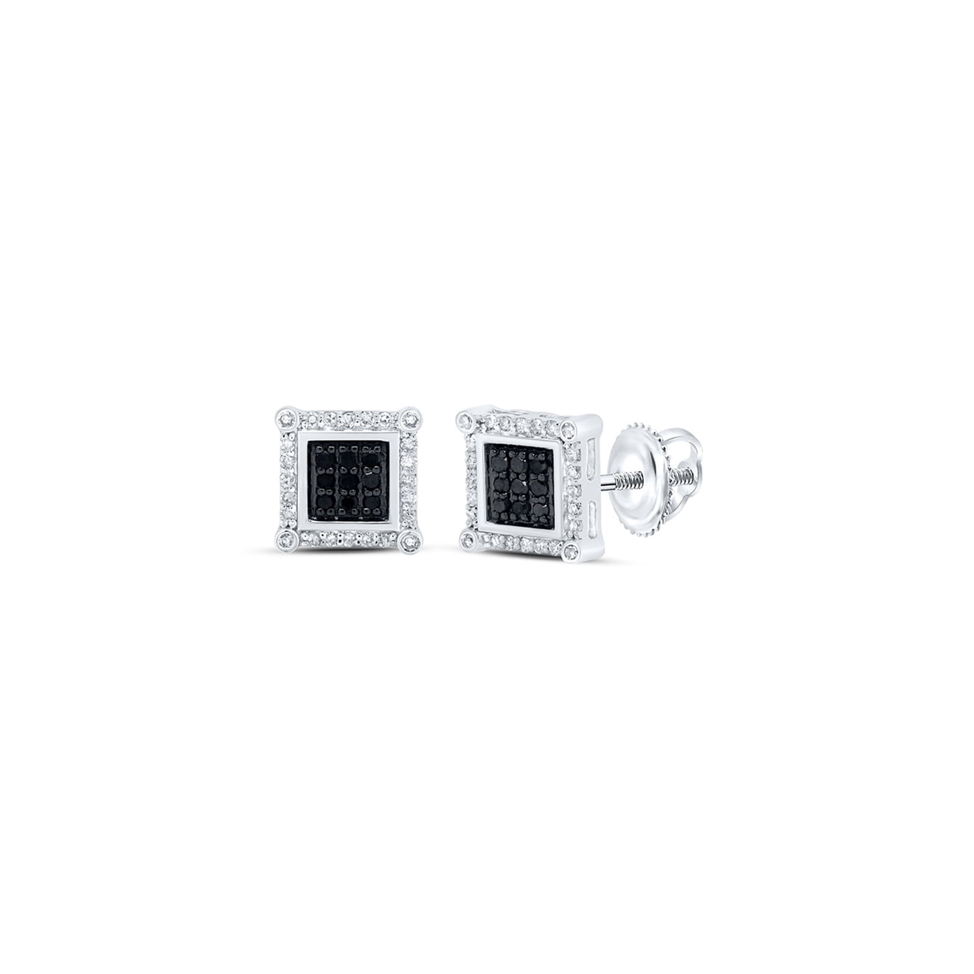 10kt White Gold Round Black Color Enhanced Diamond Square Earrings 1/4 Cttw