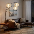 thumbnail image 4 of Bloom 3-Light Arc Floor Lamp in Black Nickel with White Satin Drum Shades, 4 of 9