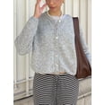 thumbnail image 2 of Gupgi Women's Knit Cardigan Solid Color Crewneck Long Sleeve Button Down Sweater Soft Lightweight Ribbed Coat Tops, 2 of 8