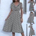 thumbnail image 2 of Vestido de manga corta con volantes y cuello en V con estampado floral informal de moda de verano para mujer Fridja  bnh1678, 2 of 9